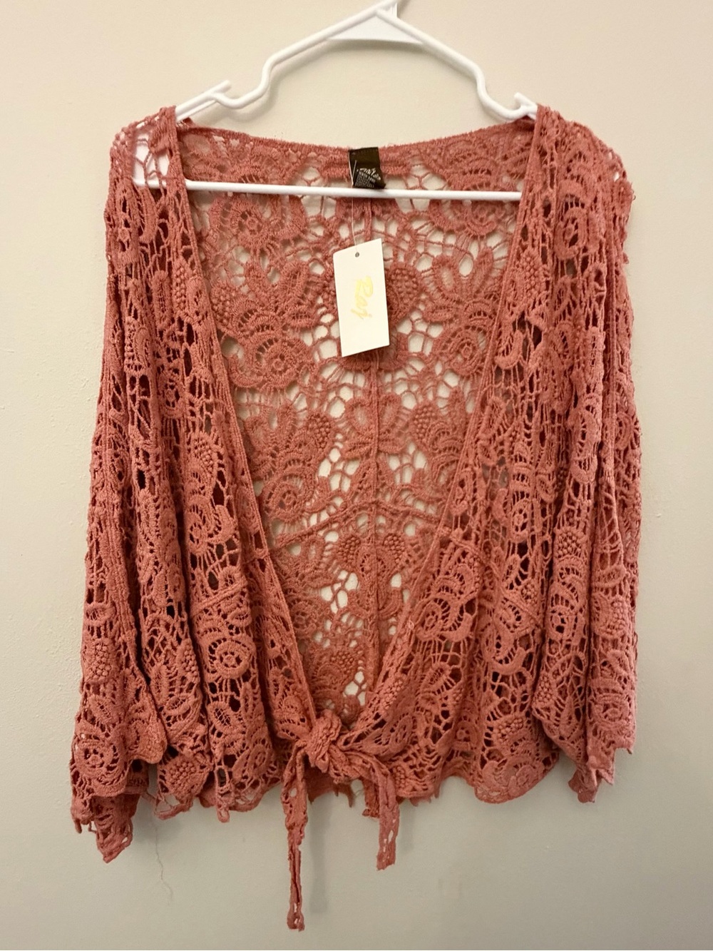 Raj Crochet Tie-Front Women's lightweight Cardigan - Dusty Rose - one size